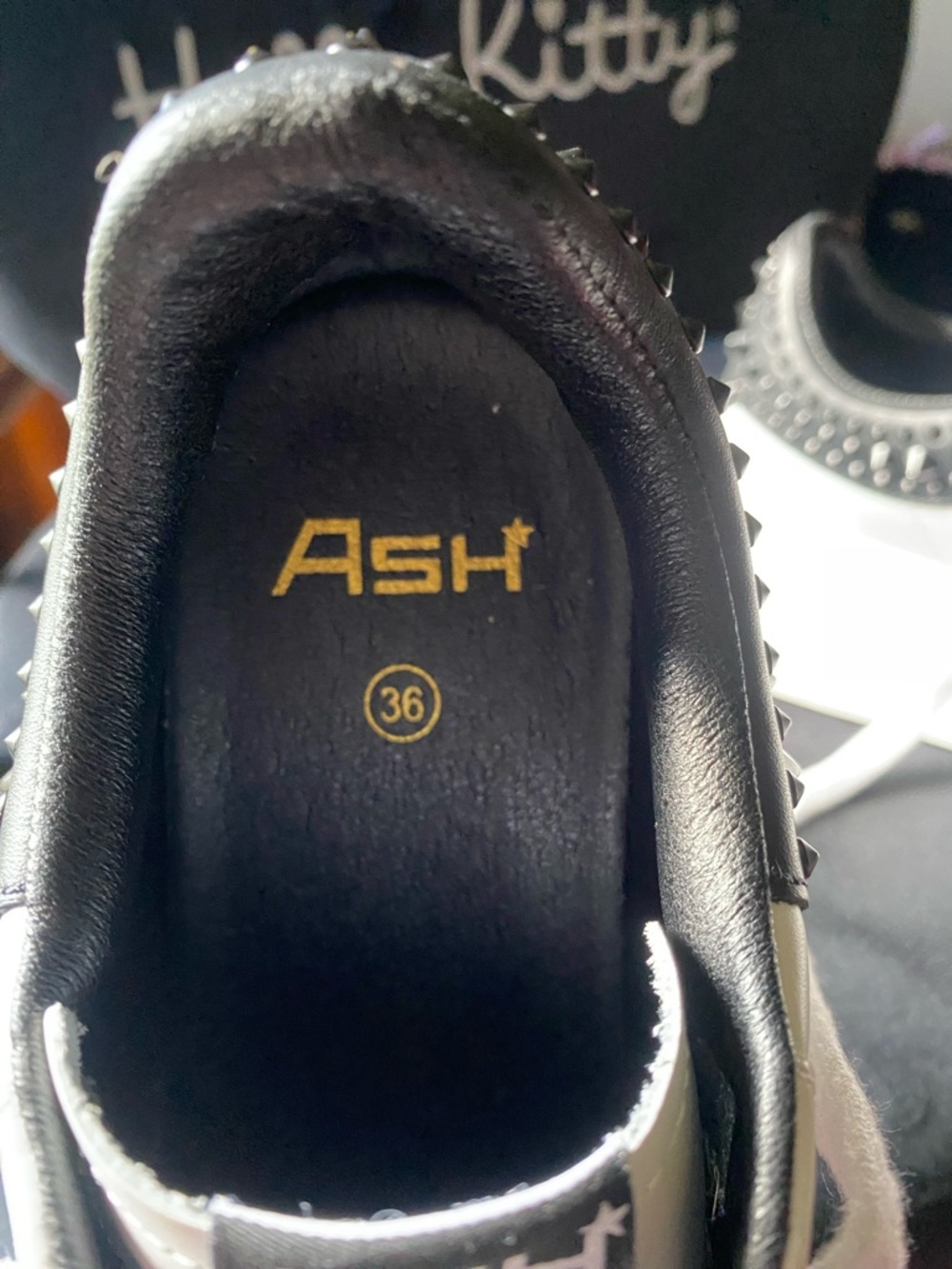 Ash Black and White Studded Leather Sneakers